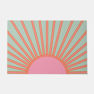 Paillasson Soleil Lever Vert Et Rose Abstrait Retro Soleil