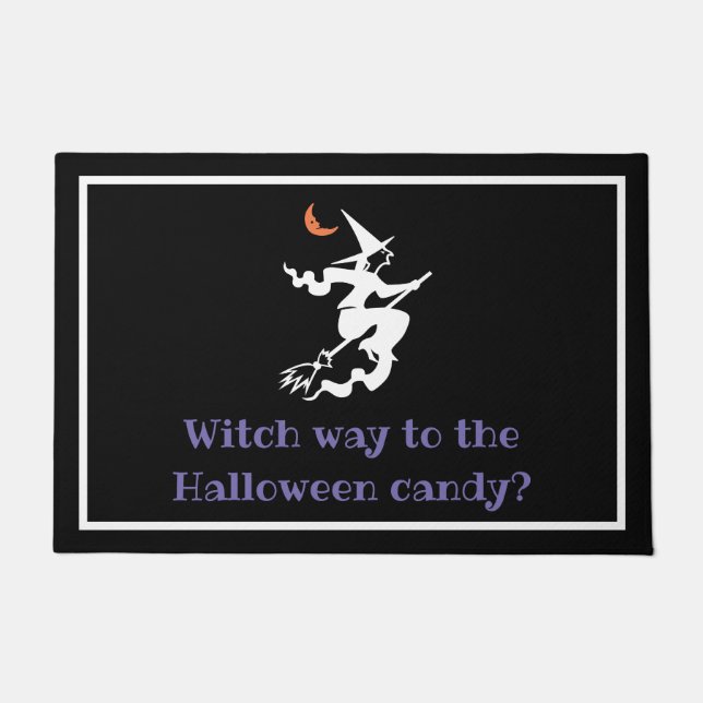 Paillasson Sorcière Drôle Chemin Vers Les Bonbons D'Halloween (Devant)
