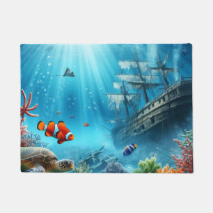 Paillasson Sous la mer, tortue, corail, bateau, poisson clown