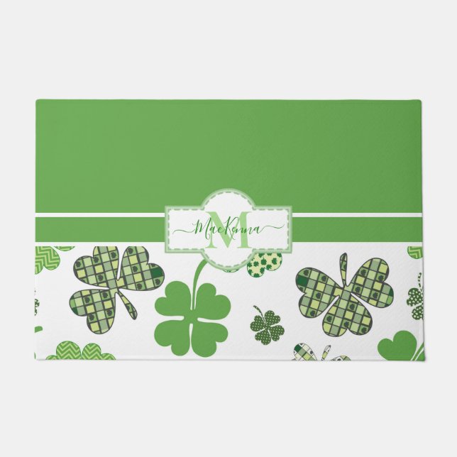 Paillasson St patrick de trèfle vert irlandais personnalisé (Devant)