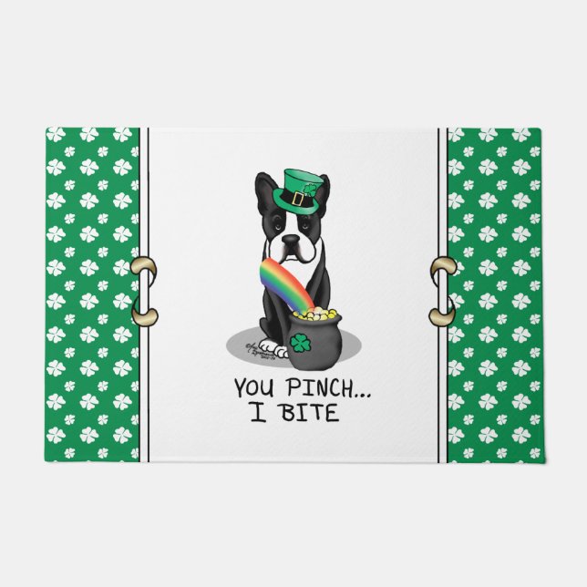 Paillasson St. Patrick's Day Boston Terrier (noir) mignon chi (Devant)