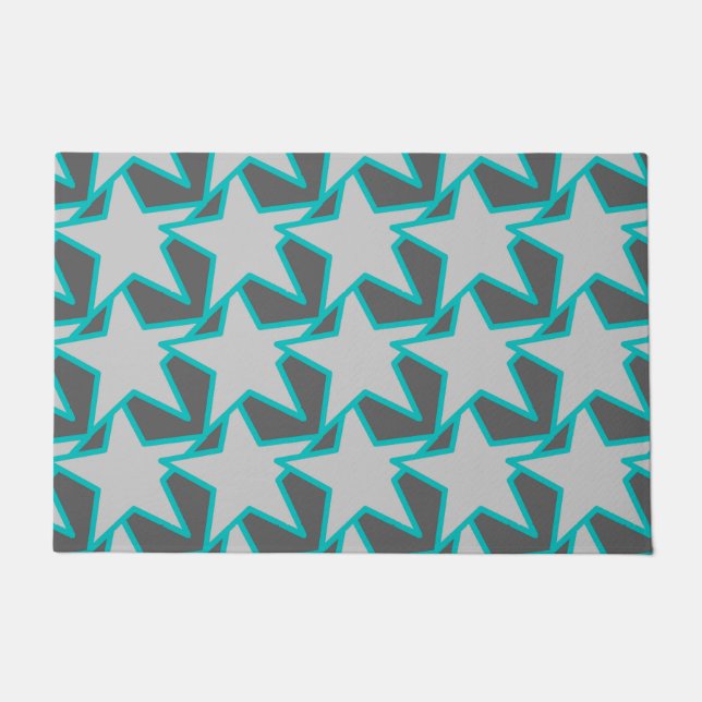 Paillasson Star moderne géométrique, gris / gris et turquoise (Devant)