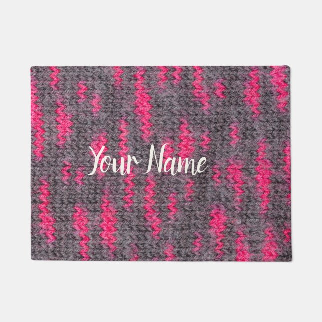 Paillasson Structure en laine Knit aux couleurs rose et gris (Devant)