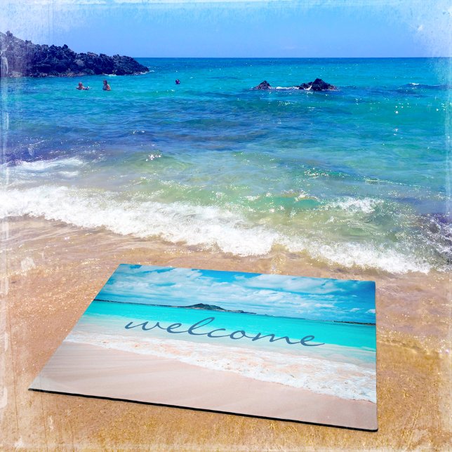 Paillasson Style moderne Hawaii Tropical Beach Photo Bienvenu (Créateur téléchargé)