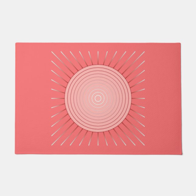 Paillasson Sunburst géométrique moderne, corail profond rose (Devant)