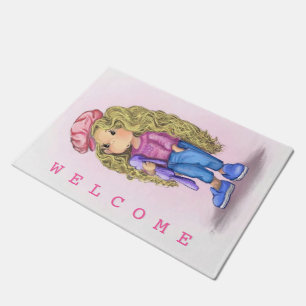 Paillasson Sweet Little Blonde Girl Bunny Jouet Amour - Bienv