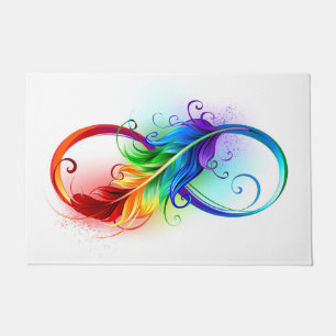 Paillasson Symbole d'infini avec plume arc-en-ciel