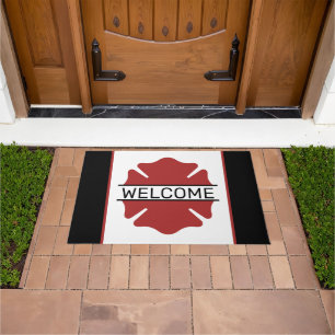 Paillasson Symbole du logo rouge pompier Bienvenue