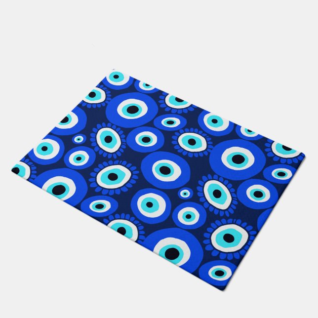 Paillasson Symbole Grec Oeil Lucky Bleu Blanc (Incliné)