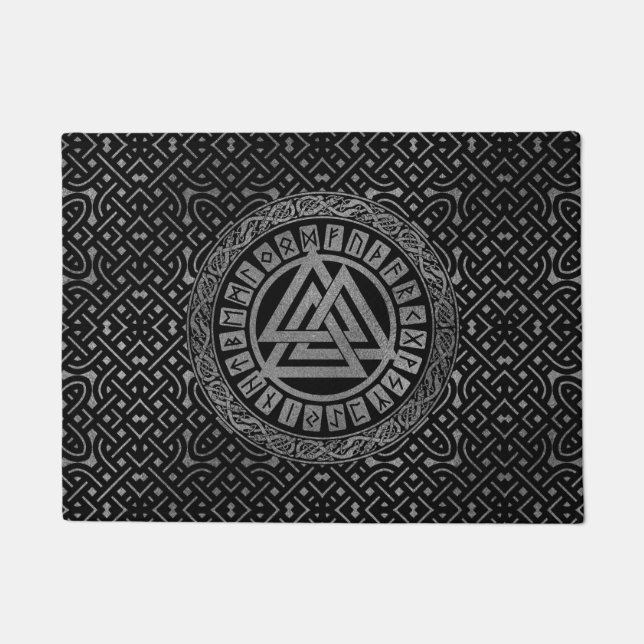 Paillasson Symbole métallique argenté de Valknut sur le motif (Devant)