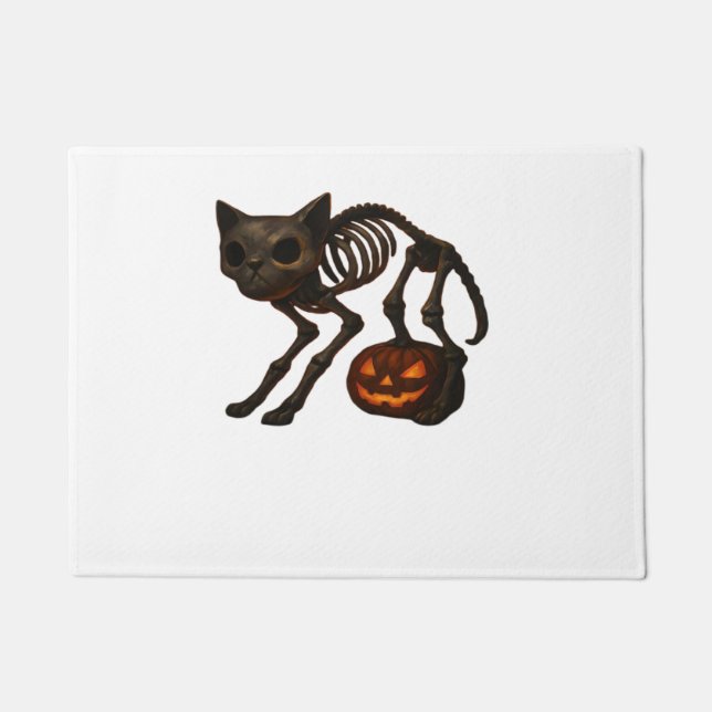 Paillasson T-shirt déplaisant Chat Squelette Halloween Cadeau (Devant)