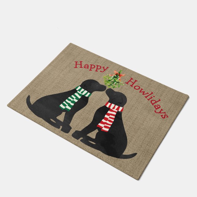 Paillasson Tablet Xmas Black Labs personnalisé Mistletoe Tan  (Incliné)