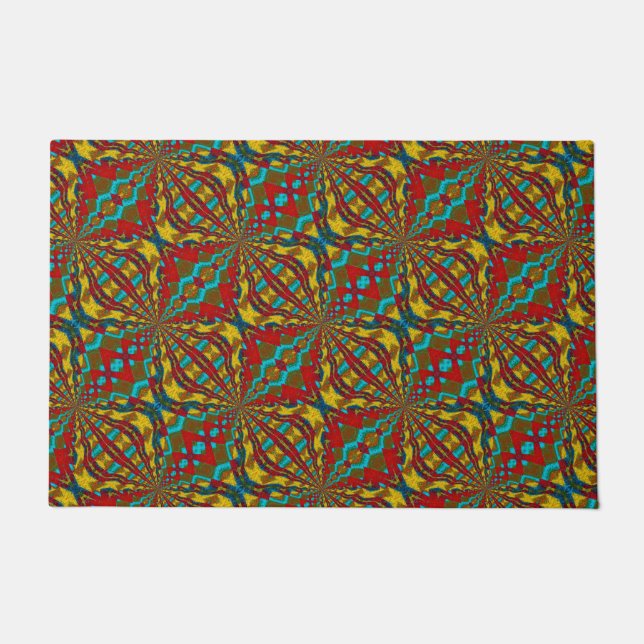 Paillasson Taille personnalisée Mat Turquoise rouge et jaune  (Devant)