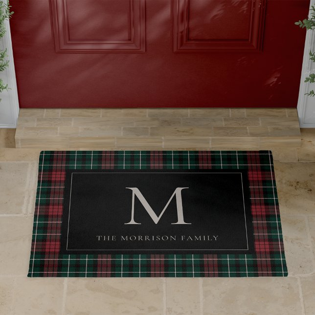 Paillasson Tartan de vacances Monogramme et nom (Créateur téléchargé)