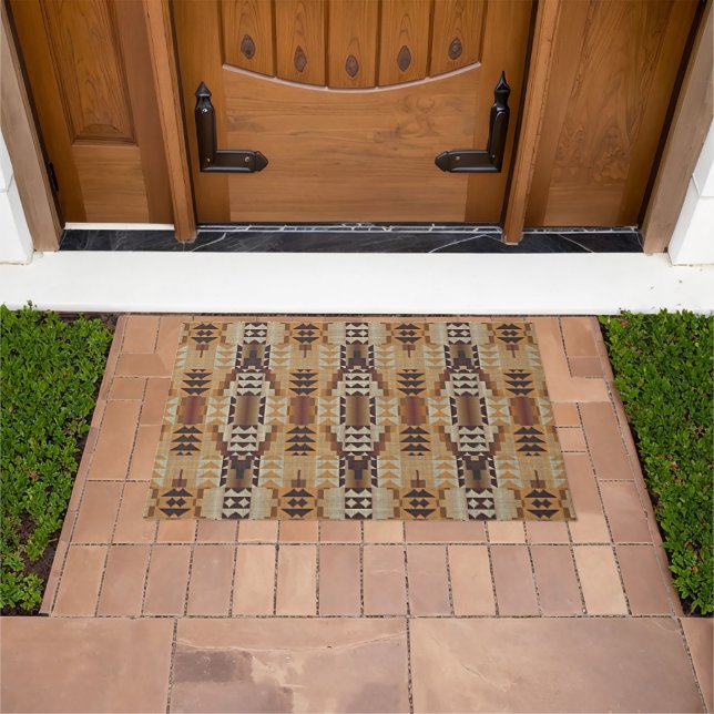 Paillasson Taupe Beige Brown Orange Black Tribal Art (De plein air)