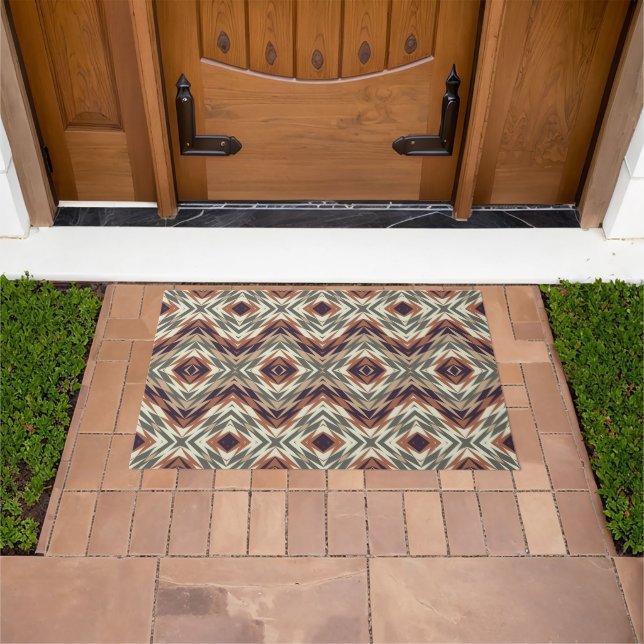 Paillasson Taupe Brown Olive Vert Orient Art Tribal (De plein air)
