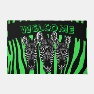 Paillasson Tendance Lime Zebra Herd sur Zebra Imprimer