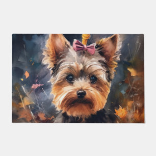 Paillasson Tervueren Biewer Terrier avec citrouilles effrayan