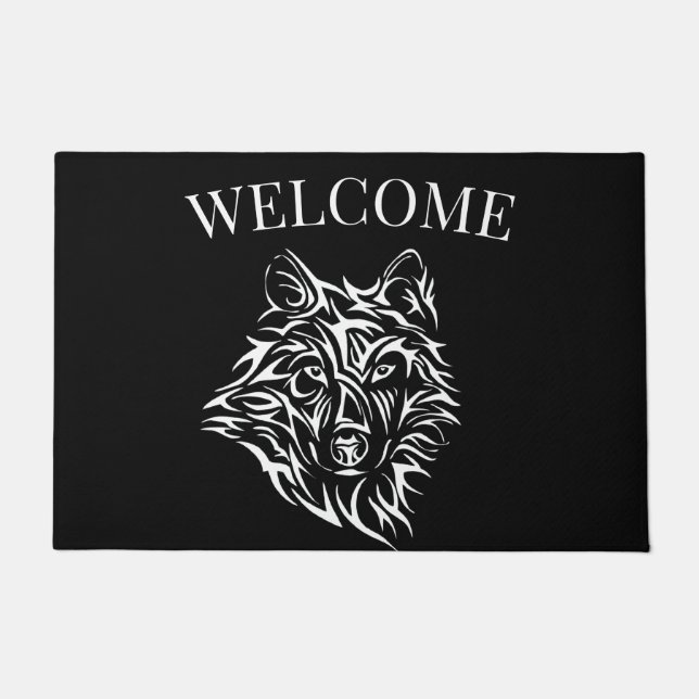 Paillasson Tête de loup blanc sur noir (Devant)
