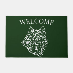 Paillasson Tête de loup blanc sur vert