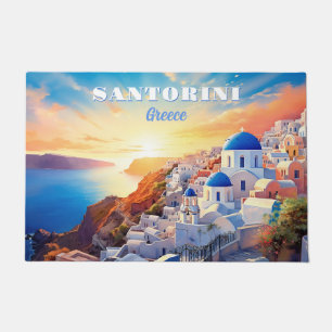 Paillasson Texte personnalisé Coucher de soleil Santorin Grèc