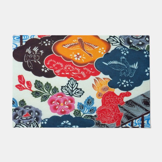 Paillasson Textile japonais kimono Vintage (Bingata) (Devant)
