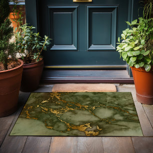 Paillasson Texture de marbre vert olive feuille d'or fausse