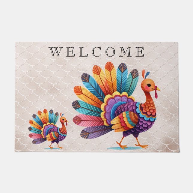 Paillasson Thanksgiving Bright Feathers Turquie Doormat (Devant)