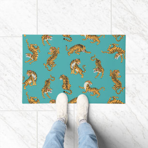 Paillasson Tiger sur Motif Turquoise
