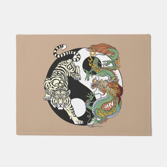 Paillasson Tigre blanc contre dragon vert au Yin yang (Devant)