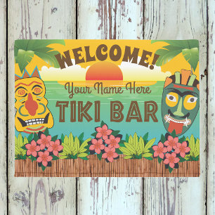 Paillasson Tiki Bar Welcome with Mask Sunset Ajouter un nom