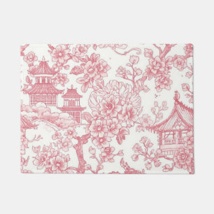 Paillasson Toile de Chinoiserie Rose Dragon Fleur de Cerisier