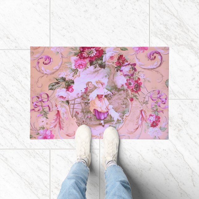 Paillasson Toile victorienne antique Rococo Style rose floral (Intérieur)