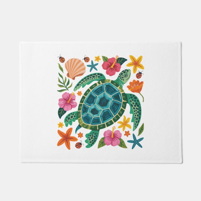 Paillasson Tortue de mer florale Boho (Devant)