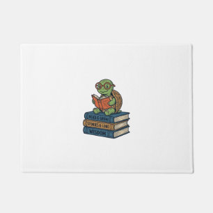 Paillasson Tortue mignonne lisant sur des livres Vecteur vint