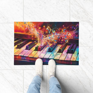 Paillasson Touches de piano colorées avec notes de musique