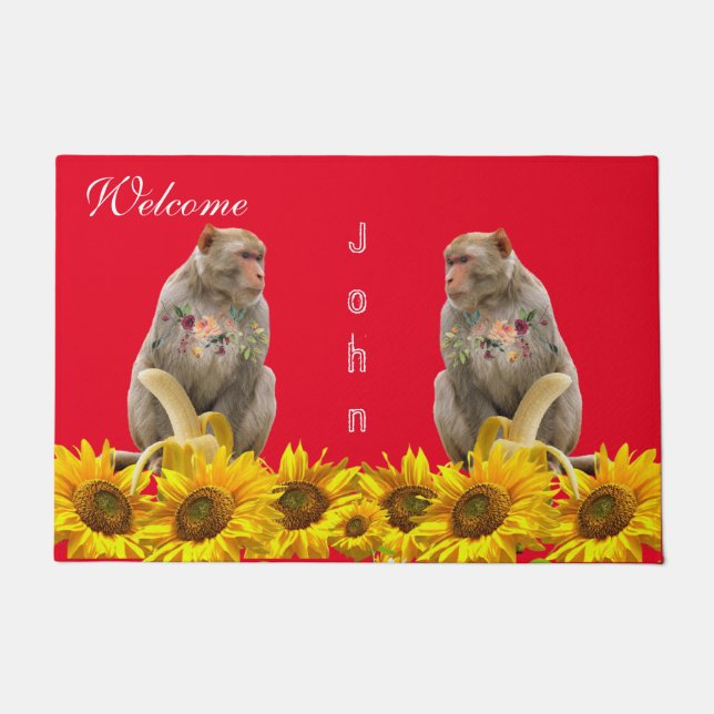 Paillasson Tournesol Floral Singe Porte Mat (Devant)