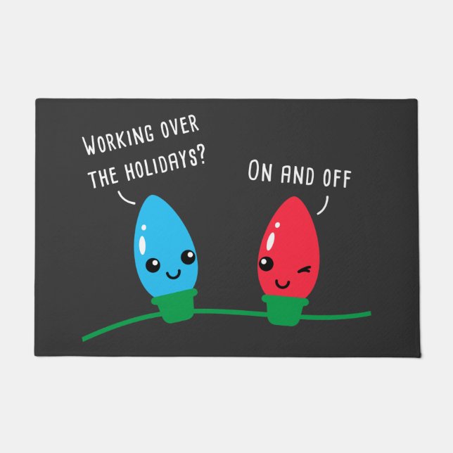 Paillasson Travailler sur les fêtes lumières de Noël amusante (Devant)