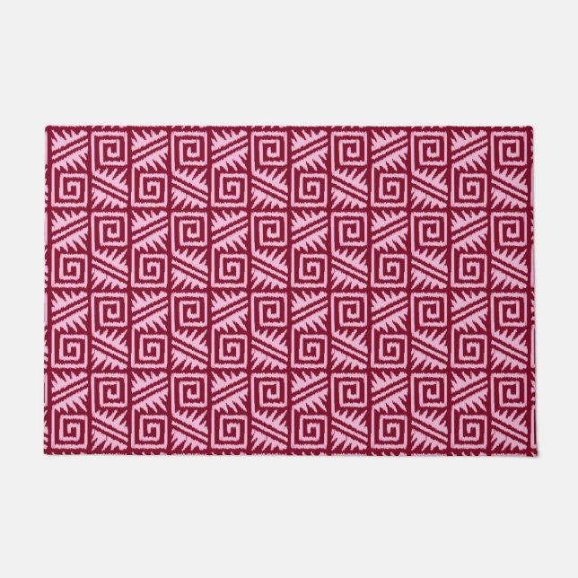 Paillasson Tribal d'Ikat Aztec - Bourgogne et rose (Devant)