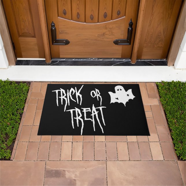 Paillasson Tricoter ou traiter - Halloween Éffrayant blanc fa (De plein air)