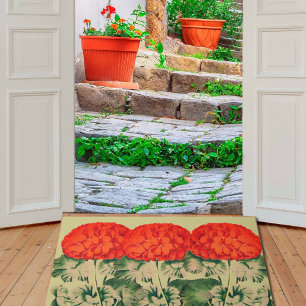 Paillasson Trio de géranium vintage - mat de porte à fleurs g