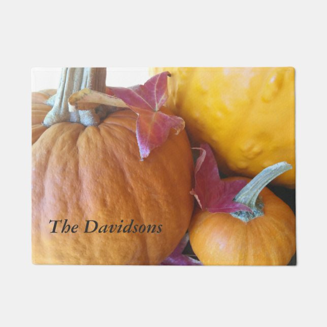 Paillasson Trois citrouilles avec feuille (Devant)