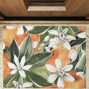 Paillasson Tropcal Orange & Flowers Watercolor Pattern
