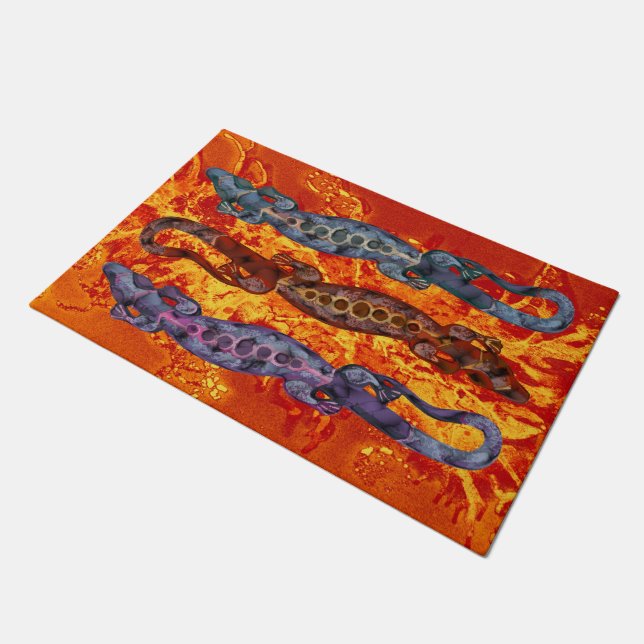 Paillasson TROPICAL BALI LIZARD rouge bleu violet + vos idées (Incliné)