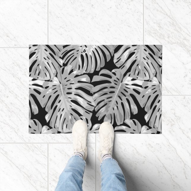 Paillasson Tropical Black White Palm Leaves Pattern (Intérieur)