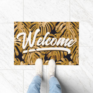 Paillasson Tropical Jaune Jungle Feuille Bienvenue