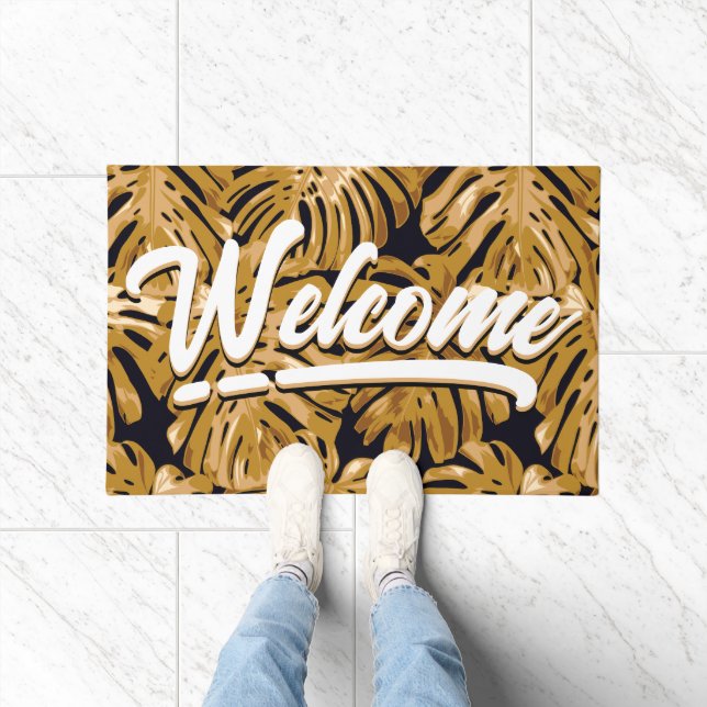 Paillasson Tropical Jaune Jungle Feuille Bienvenue (Intérieur)