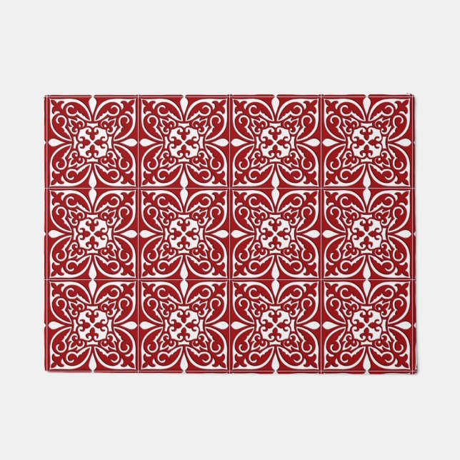 Paillasson Tuile marocaine - rouge foncé et blanche (Devant)