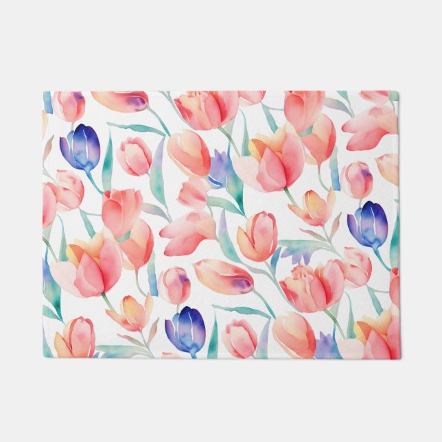 Paillasson Tulipes d'aquarelle Motif porte Mat (Devant)