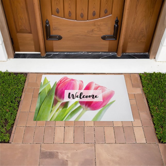 Paillasson Tulipes roses avec Feuilles verts (De plein air)
